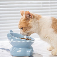 Tilted Elevated Ceramic Cat Bowl with Cat Ear Design