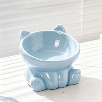 Tilted Elevated Ceramic Cat Bowl with Cat Ear Design