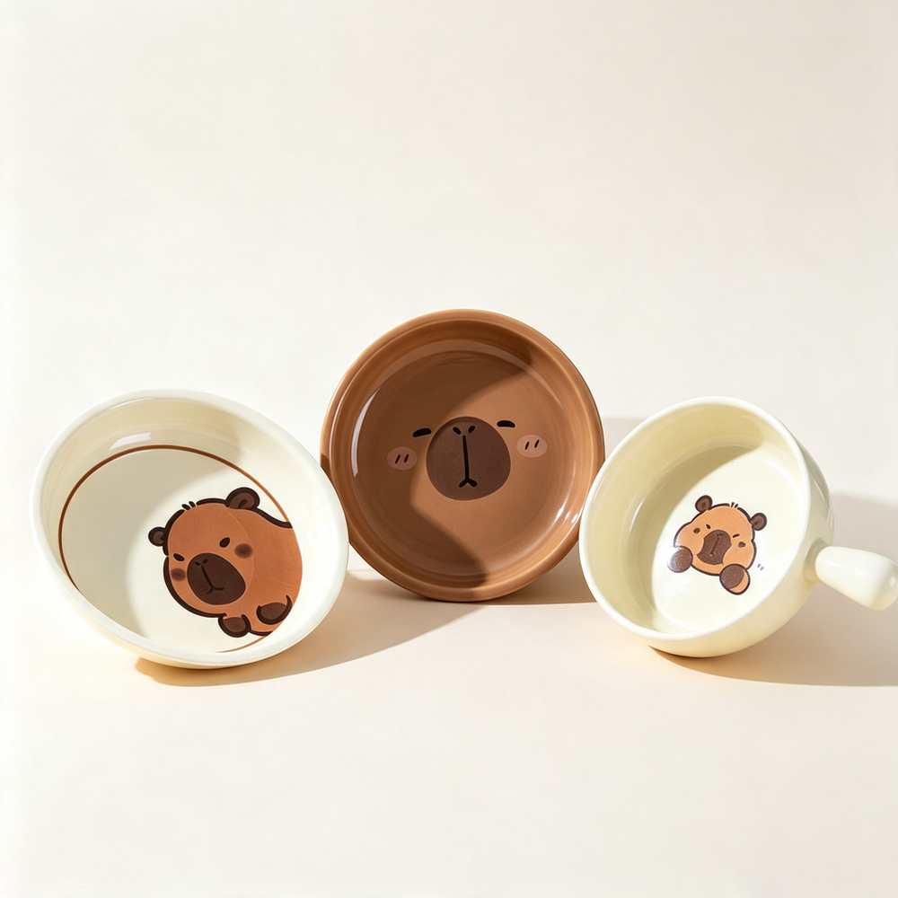 Cute Capybara Printed Ceramic Cat Bowl
