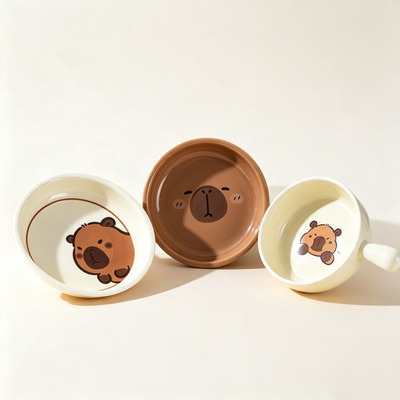 Cute Capybara Printed Ceramic Cat Bowl
