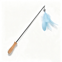 Blue Feather Wooden Cat Teaser Wand with Bell